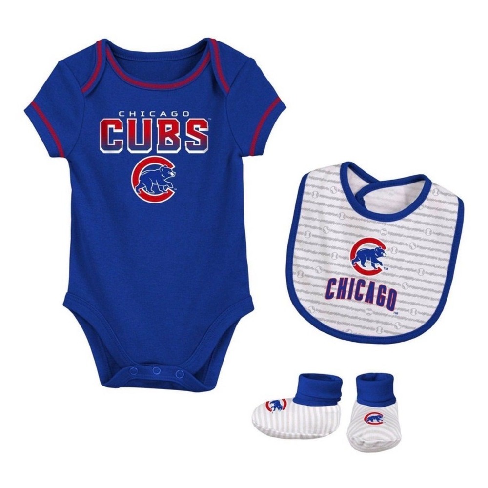 MLB Chicago Cubs Baby Newborn 3 Piece Layette Set Bodysuit Bib Booties Blue